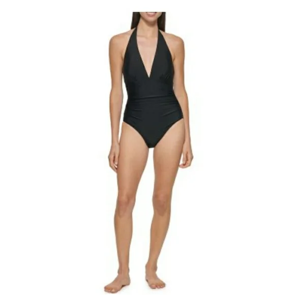 (Ew)DKNY Ladies Halter Shirred Swimsuit - Picture 2 of 7